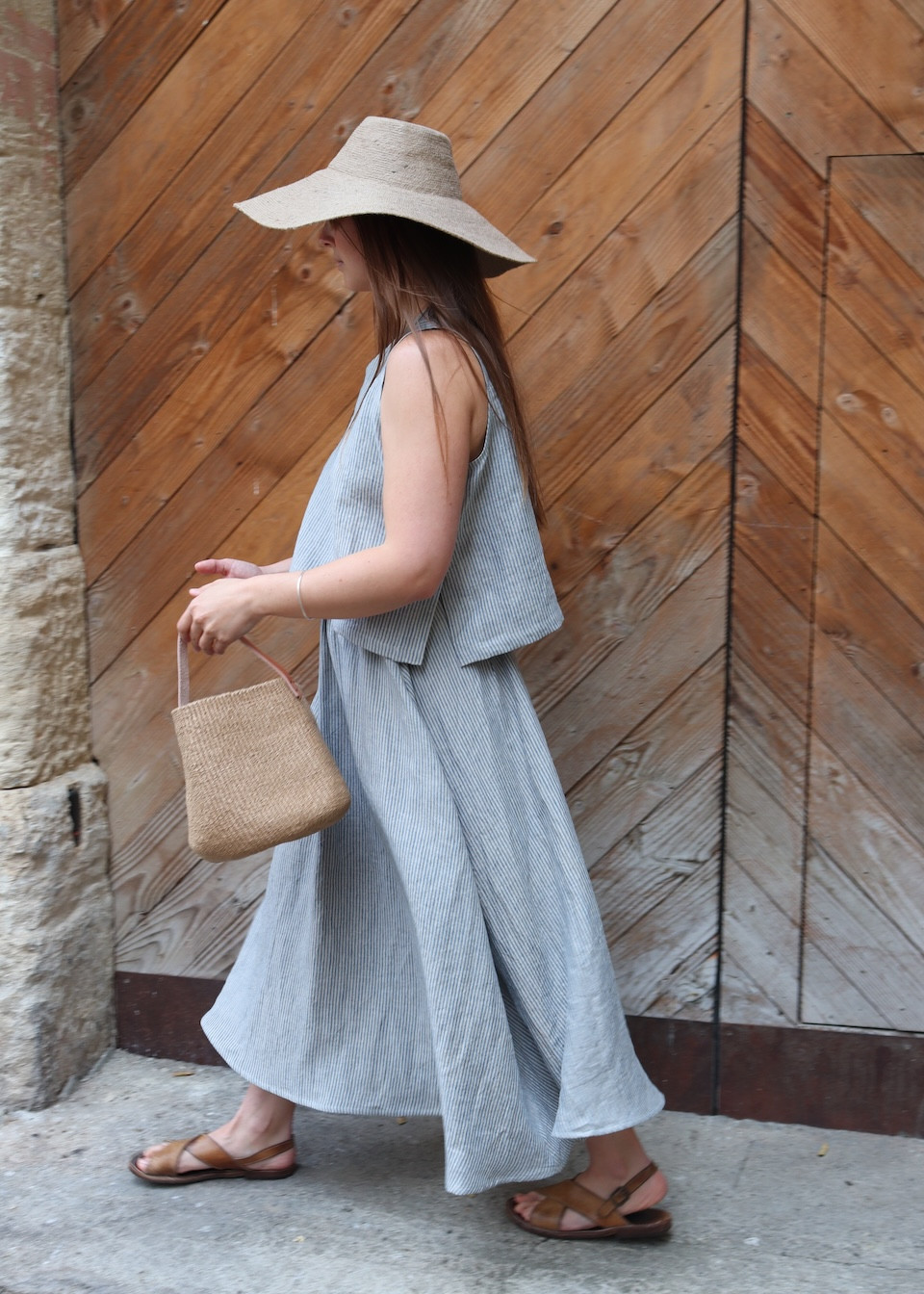 Pull 02, lin rayures ciel - LE VESTIAIRE DE JEANNE