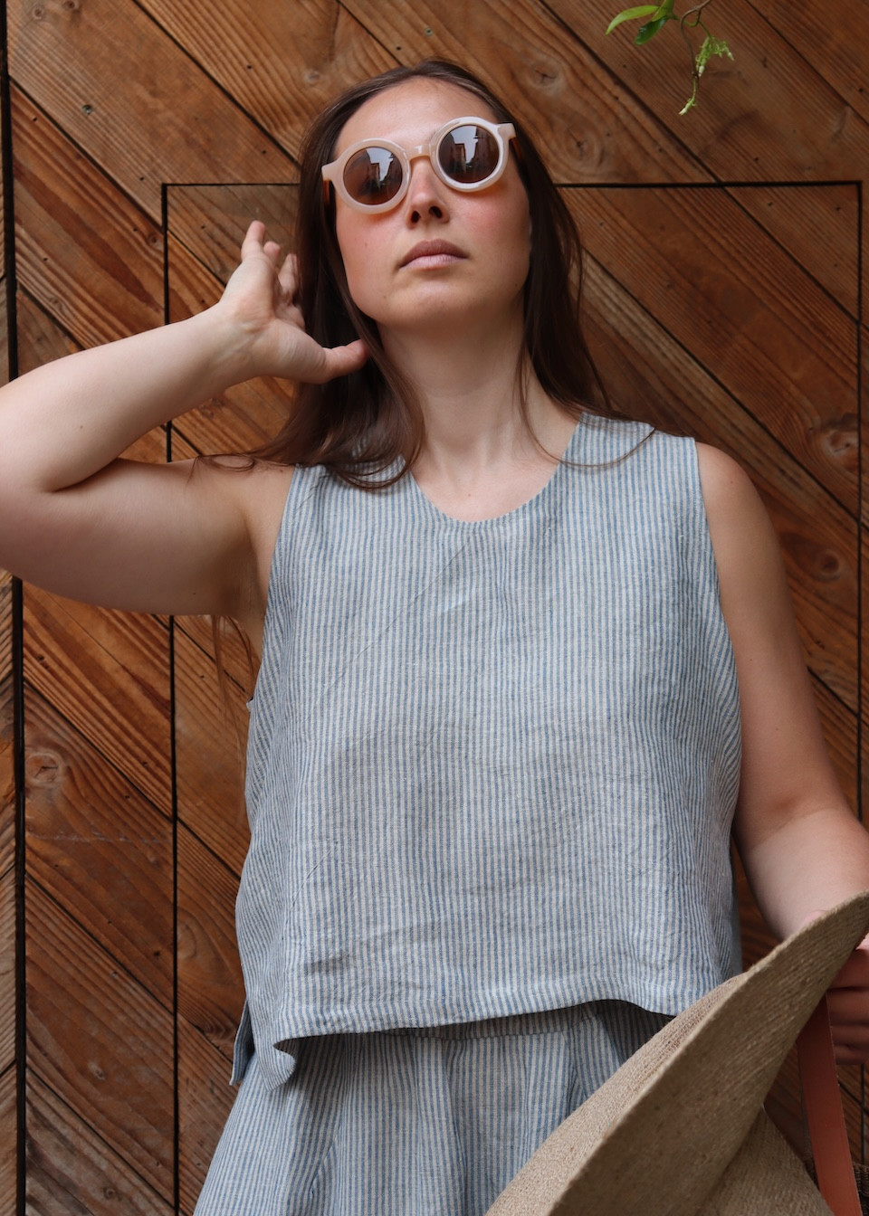 Pull 02, lin rayures ciel - LE VESTIAIRE DE JEANNE
