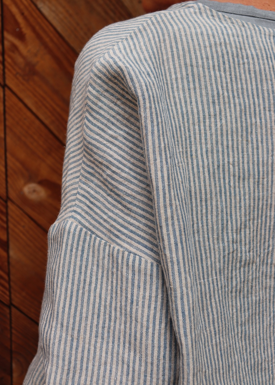 Jumper 03 in Sky blue striped linen - LE VESTIAIRE DE JEANNE