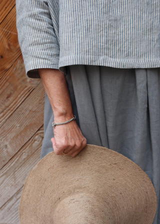 Jumper 03 in Sky blue striped linen - LE VESTIAIRE DE JEANNE