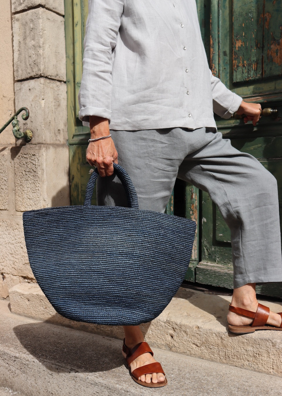 Pantalon classique en lin bleu orage - LE VESTIAIRE DE JEANNE
