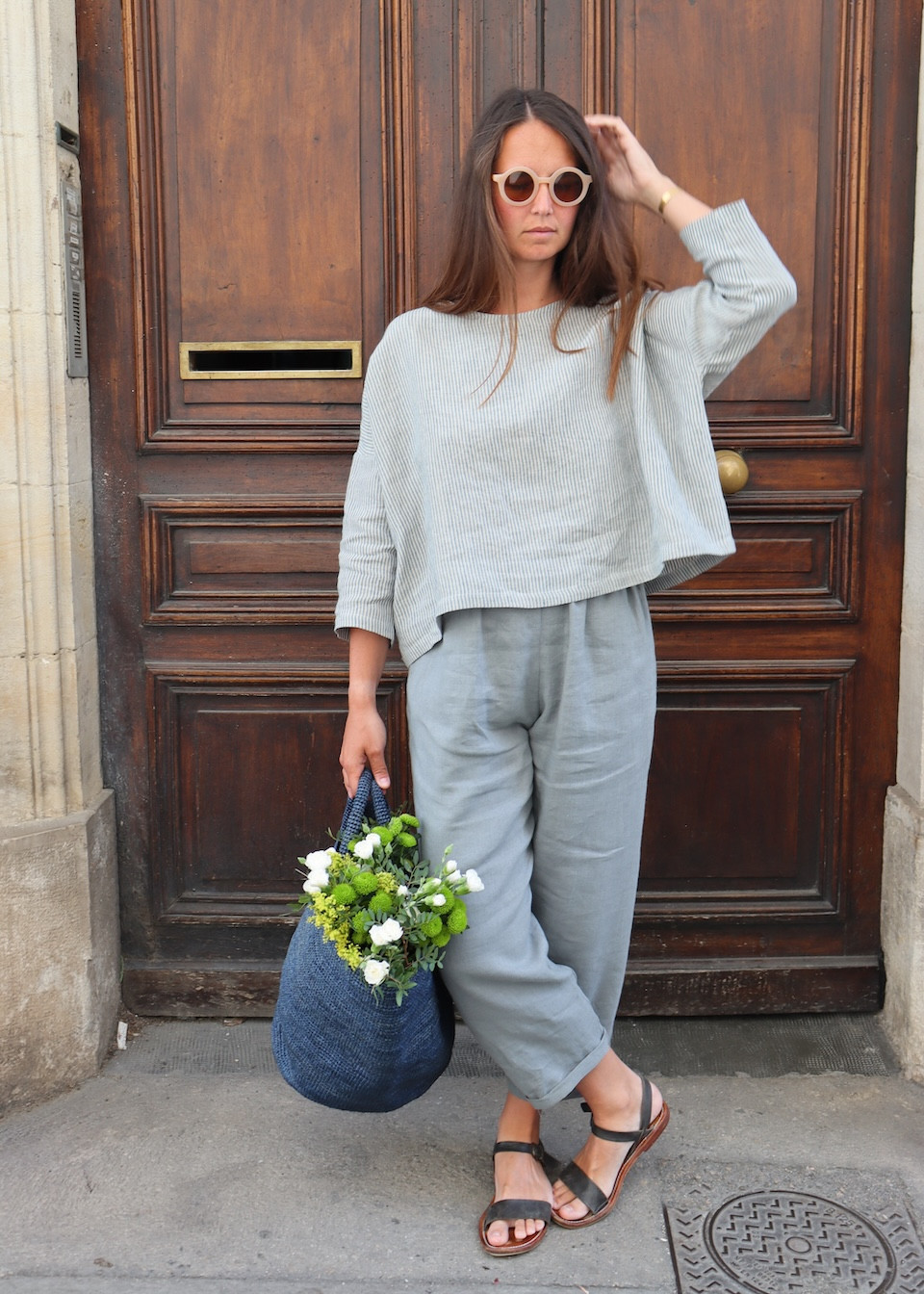 Pantalon classique en lin bleu orage - LE VESTIAIRE DE JEANNE