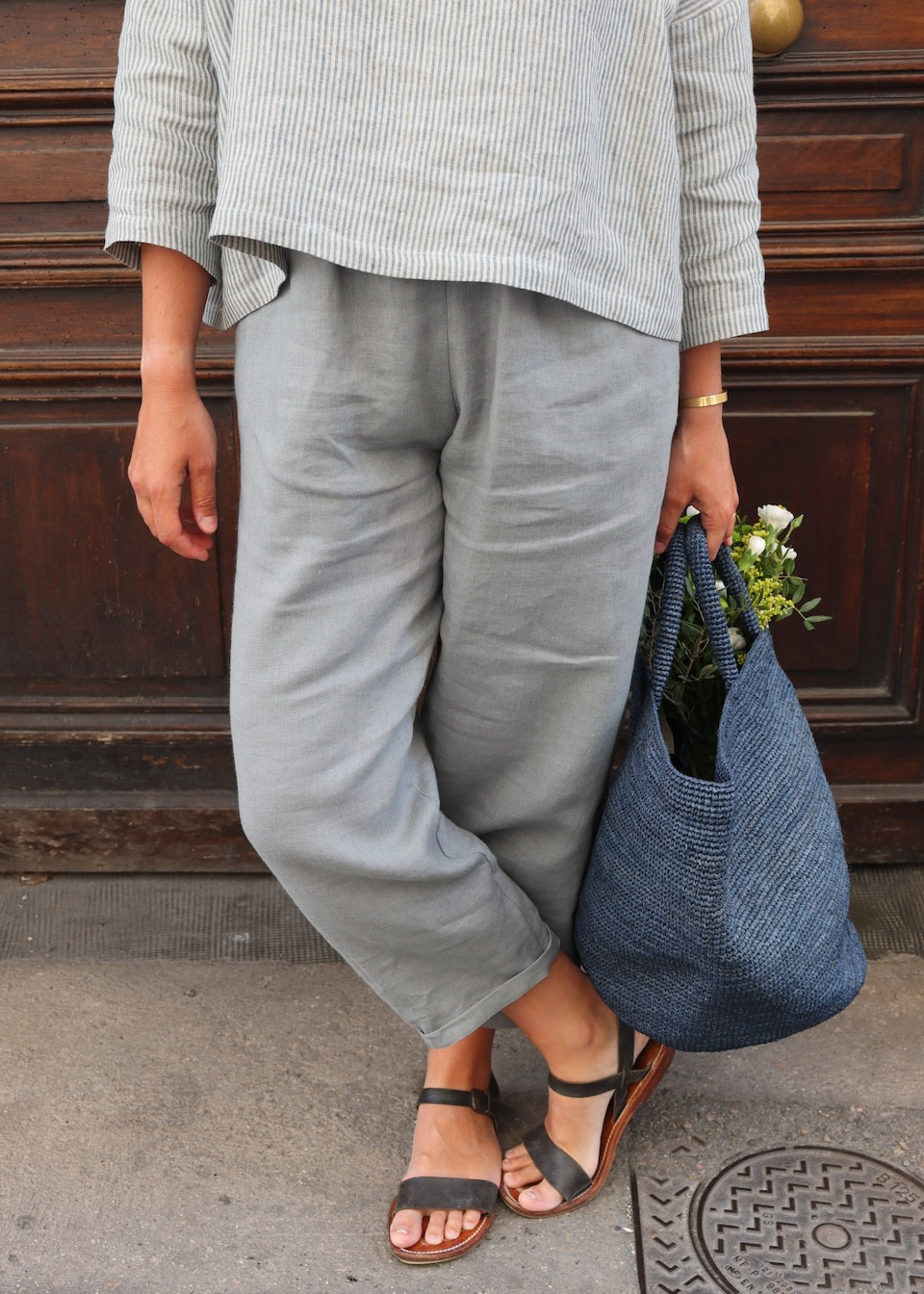 Pantalon classique en lin bleu orage - LE VESTIAIRE DE JEANNE