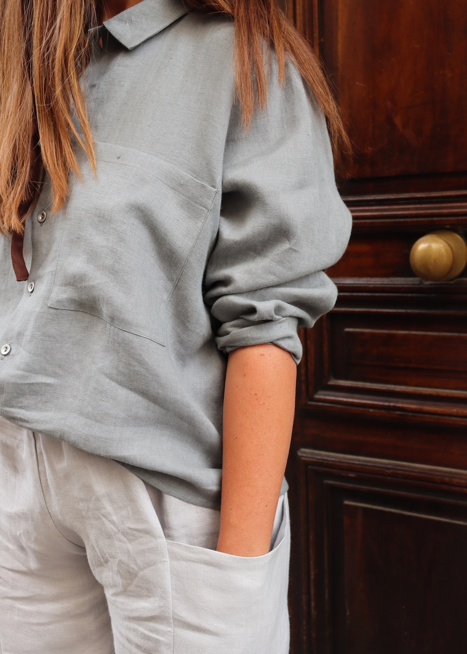 Chemise 09 en lin bleu orage  - LE VESTIAIRE DE JEANNE