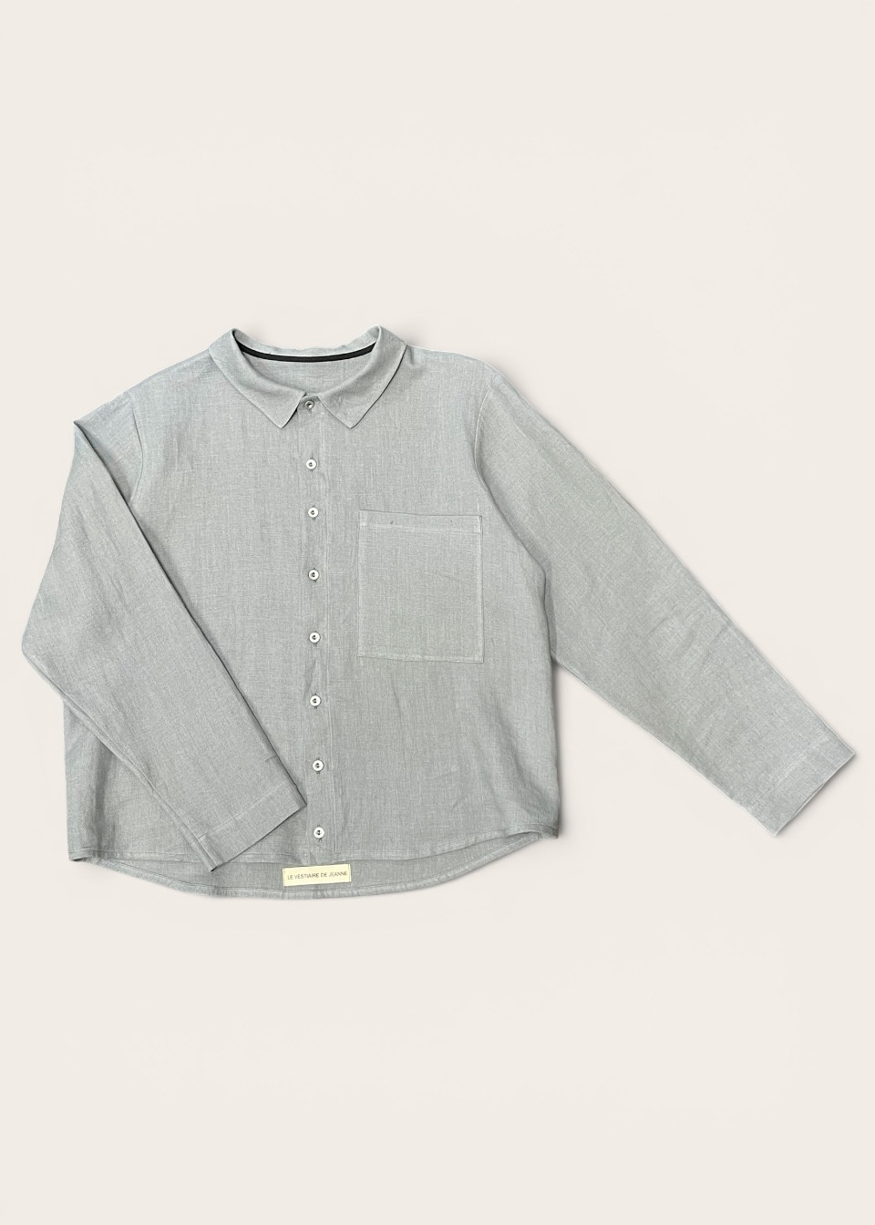 Shirt 09 in storm blue linen - LE VESTIAIRE DE JEANNE