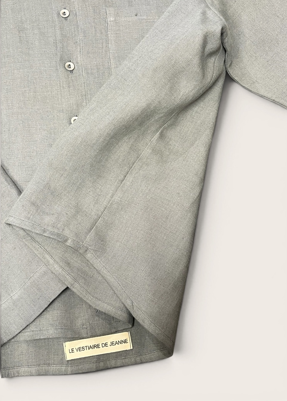Shirt 09 in storm blue linen - LE VESTIAIRE DE JEANNE