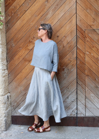 Jumper 03 in storm blue linen - LE VESTIAIRE DE JEANNE
