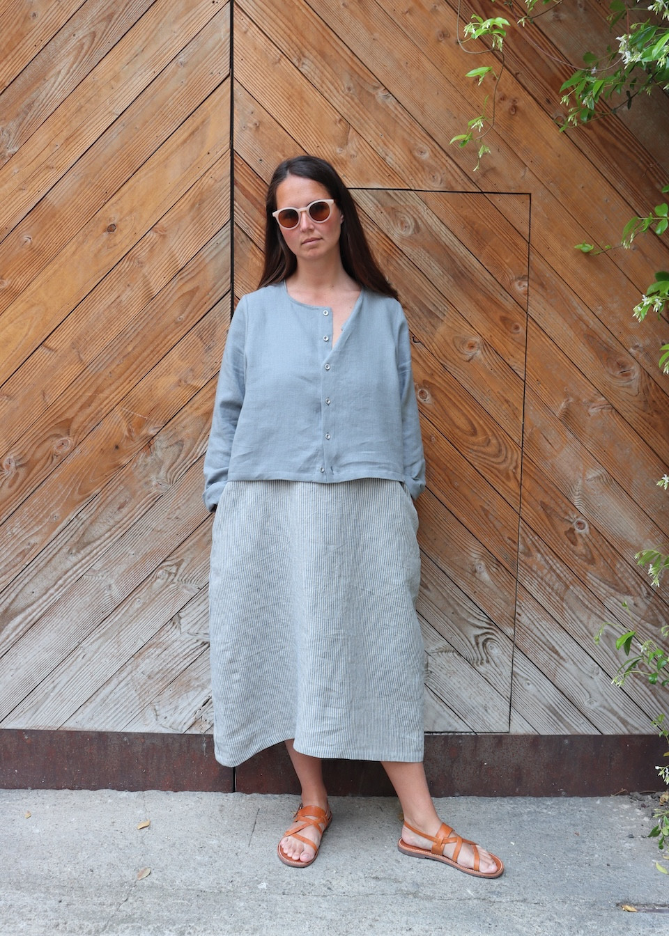 Gilet 02 en lin bleu orage - LE VESTIAIRE DE JEANNE