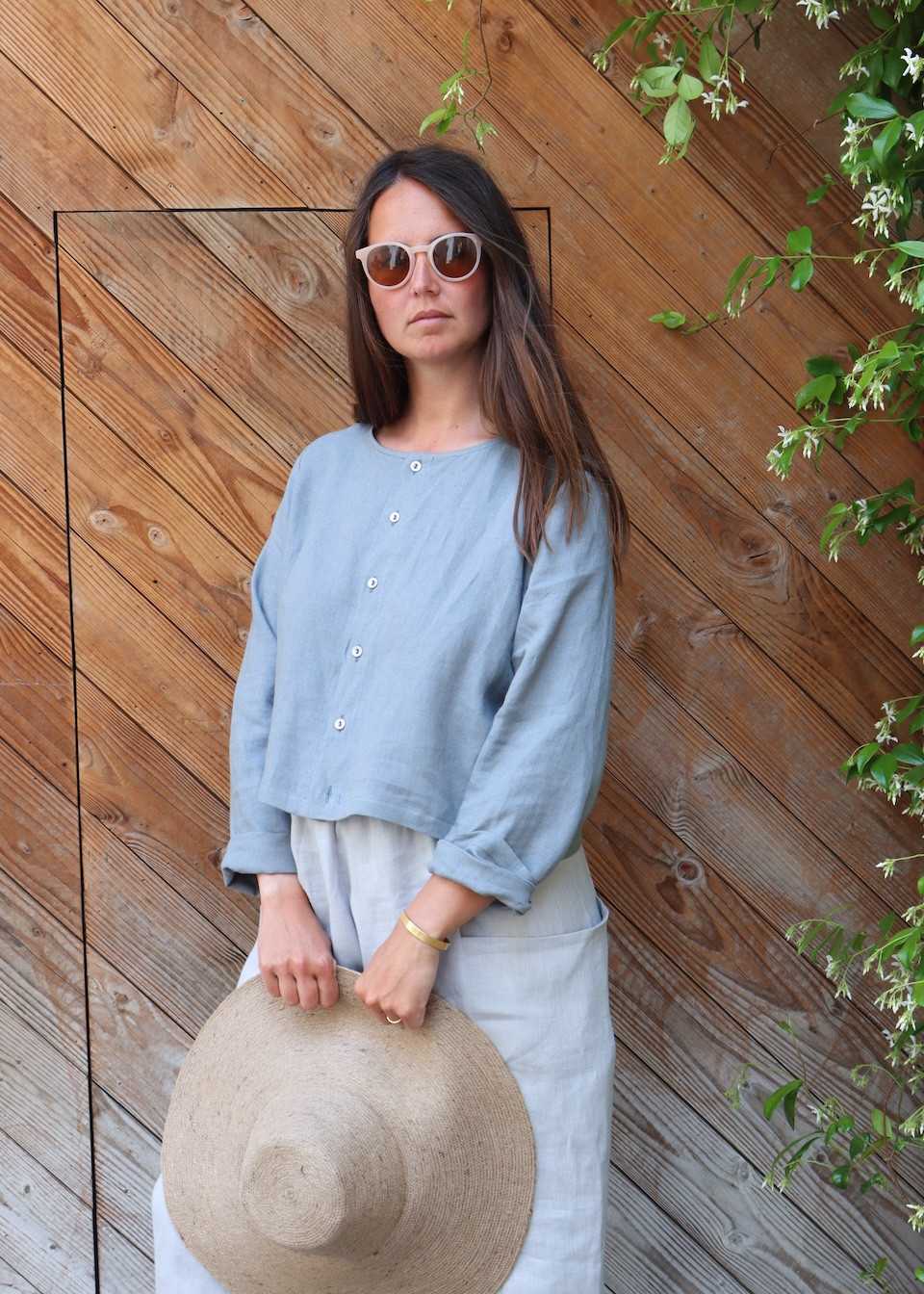Gilet 02 en lin bleu orage - LE VESTIAIRE DE JEANNE