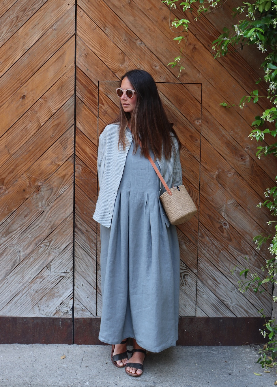 Dress 15 in storm blue linen - LE VESTIAIRE DE JEANNE