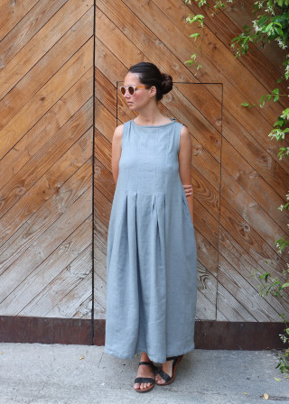 Robe 15 en lin bleu orage - LE VESTIAIRE DE JEANNE