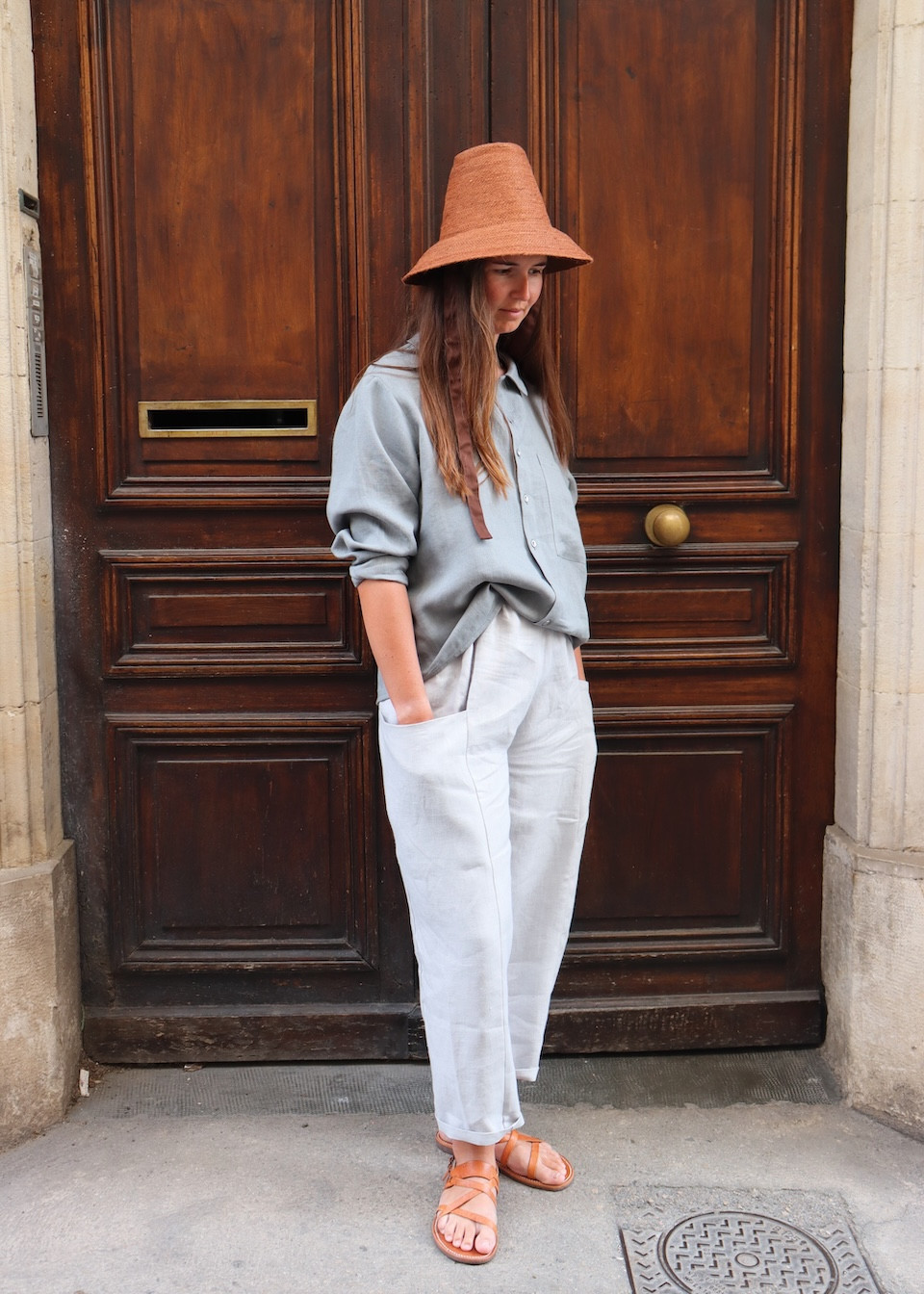 Trousers 09 in cloud grey linen - LE VESTIAIRE DE JEANNE