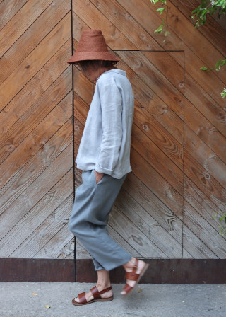 Shirt 05 in cloud grey linen - LE VESTIAIRE DE JEANNE