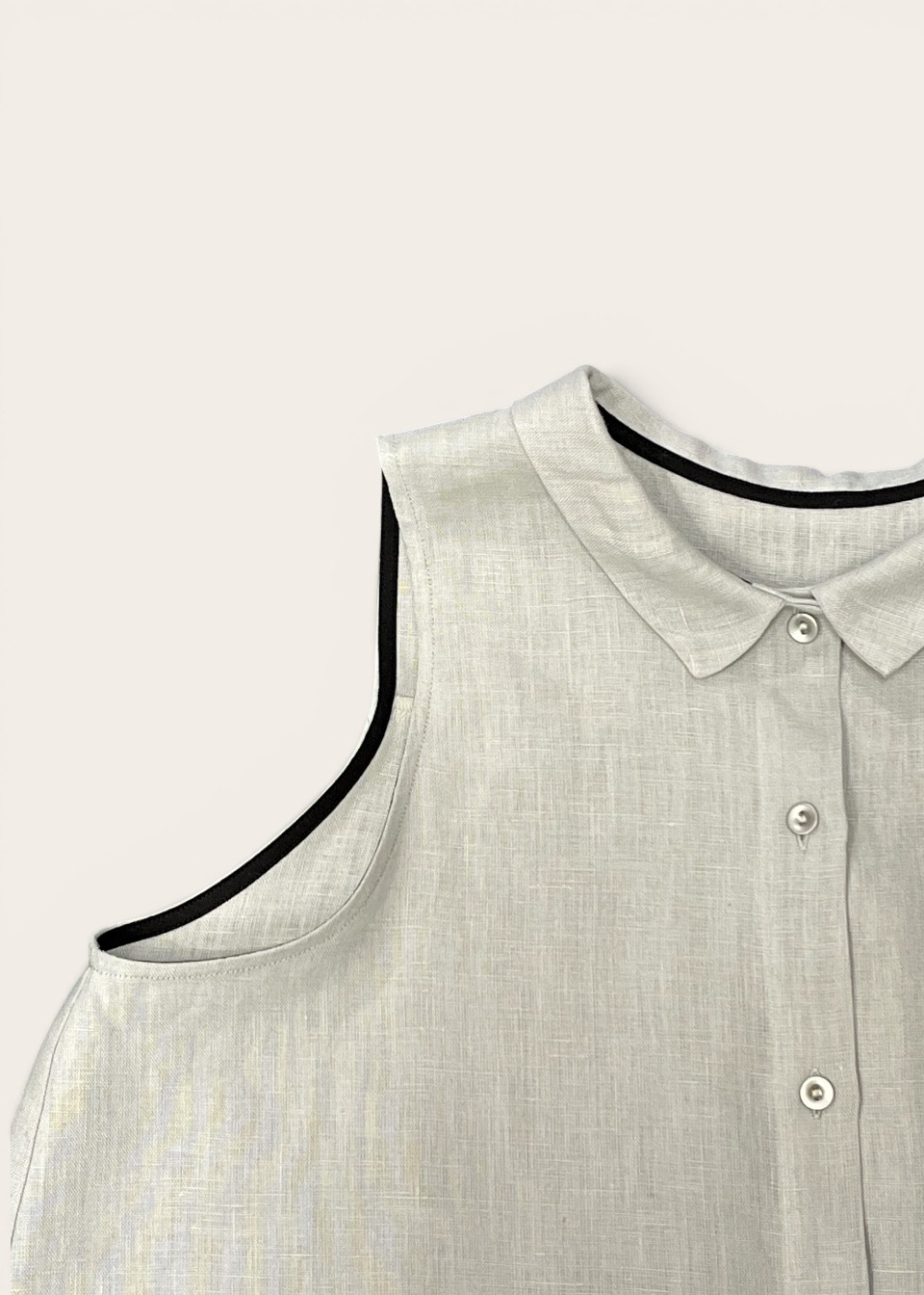 Chemise à plis sans manches, lin gris nuage - LE VESTIAIRE DE JEANNE