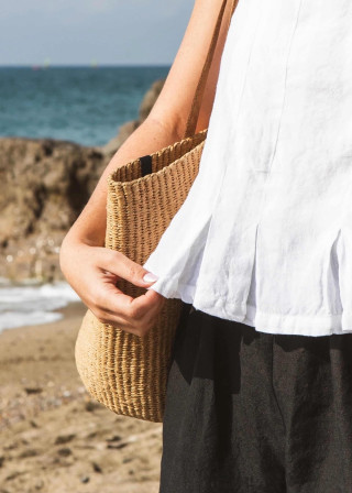 blouse plissée sans manches lin blanc
