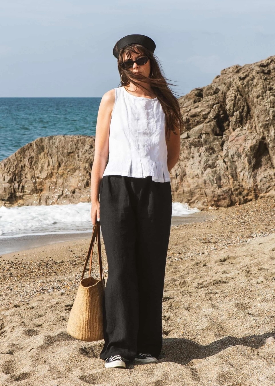 blouse plissée sans manches lin blanc