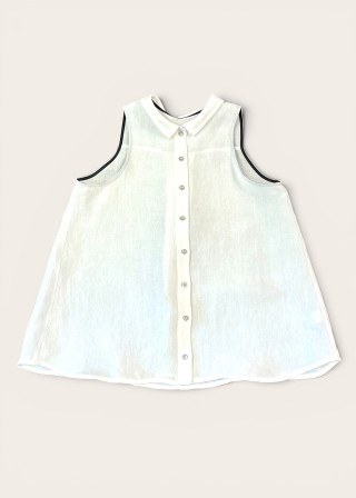 Sleeveless pleated shirt in white linen - LE VESTIAIRE DE JEANNE