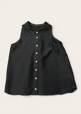 Chemise à plis sans manches, lin noir - LE VESTIAIRE DE JEANNE