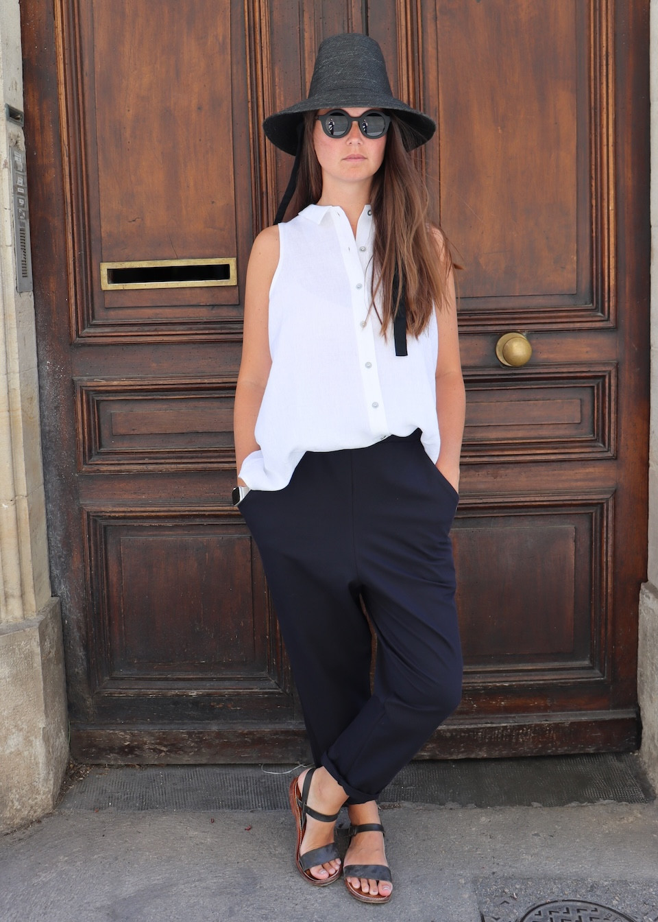 Pockets trousers, night blue cotton - LE VESTIAIRE DE JEANNE