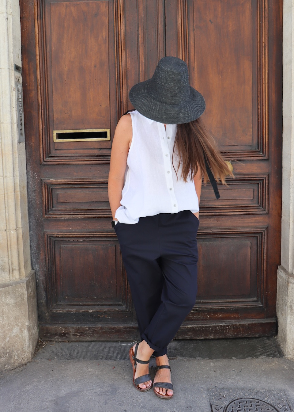Pockets trousers, night blue cotton - LE VESTIAIRE DE JEANNE