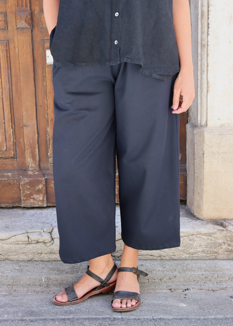 Pantalon large en toile bleu nuit - LE VESTIAIRE DE JEANNE