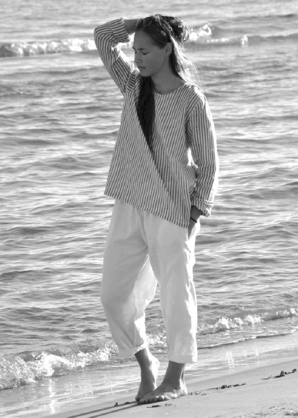 Pantalon classique, lin blanc