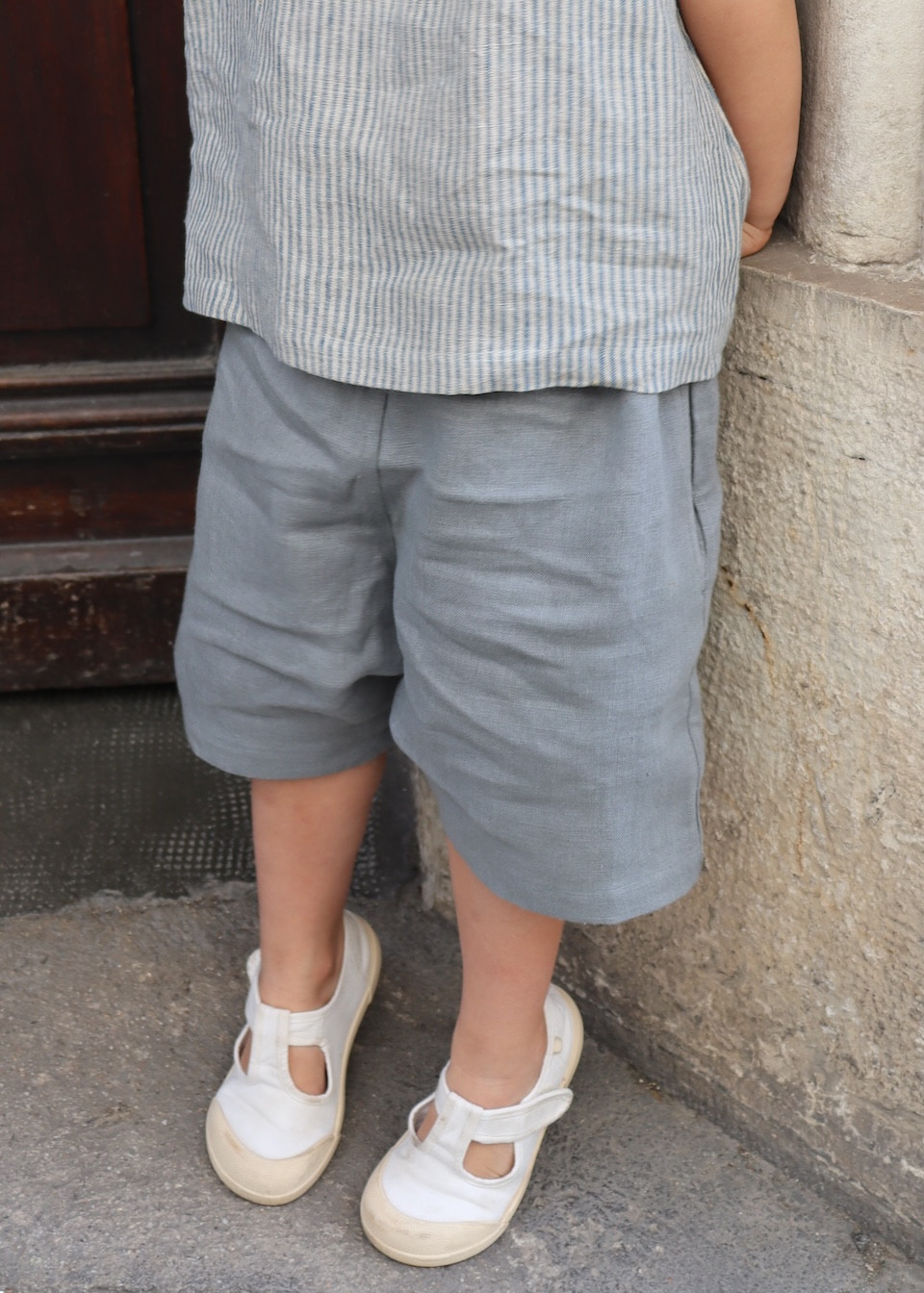 Bermuda shorts storm blue linen - LE VESTIAIRE DE JEANNE