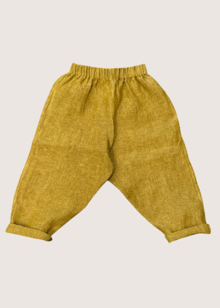 Kid trousers in mustard linen - LE VESTIAIRE DE JEANNE