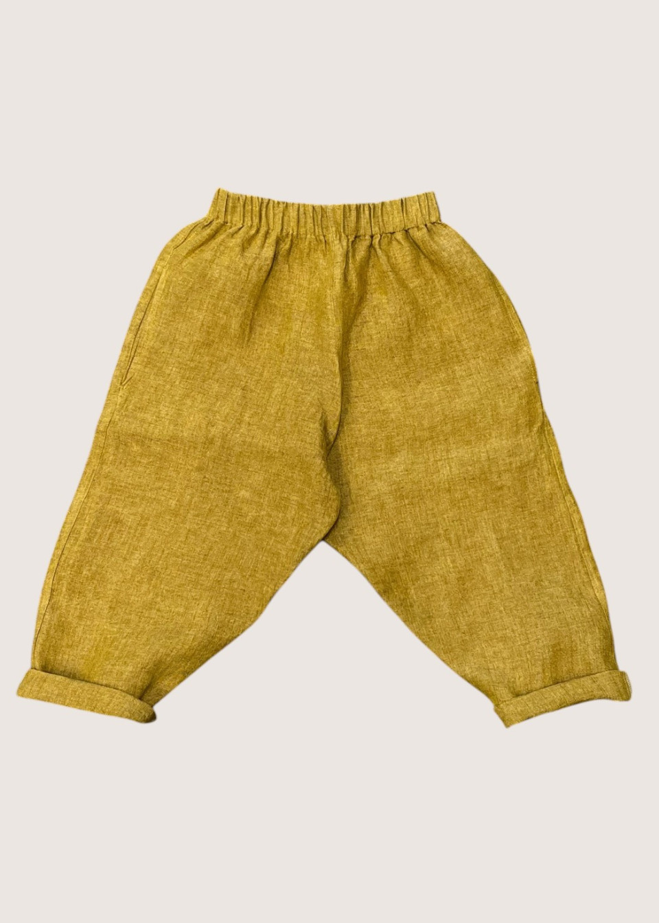 Kid trousers in mustard linen - LE VESTIAIRE DE JEANNE