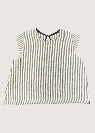 Short sleeves blouse, light stripes linen