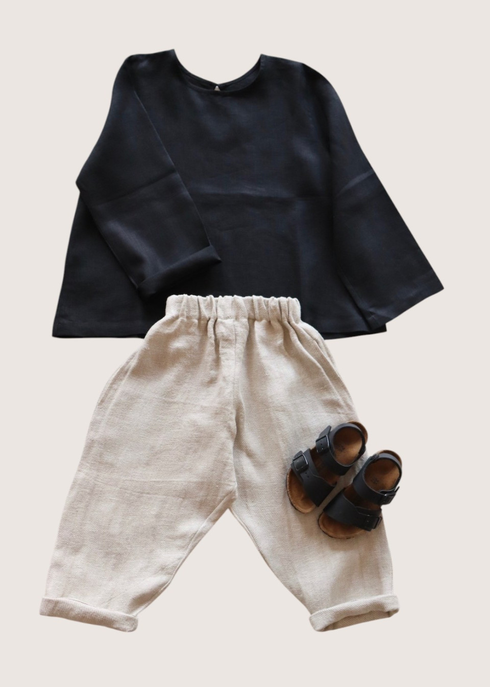 Long sleeves blouse, black linen
