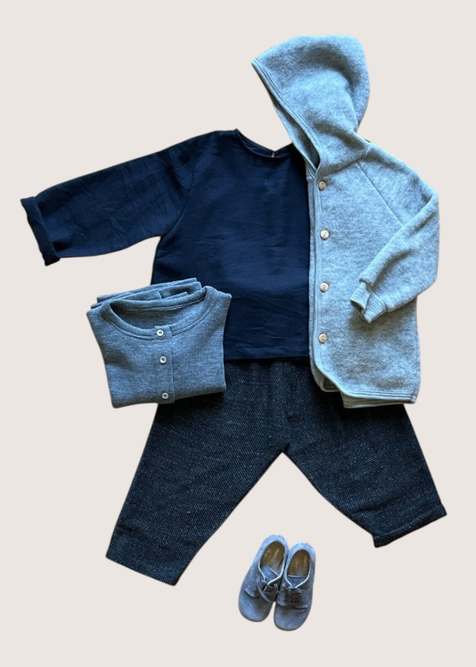 Light grey heavy jersey cardigan for kids - LE VESTIAIRE DE JEANNE