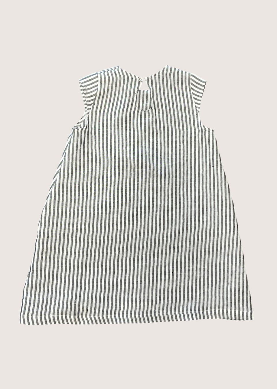 Flared dress, short sleeves, light stripes linen