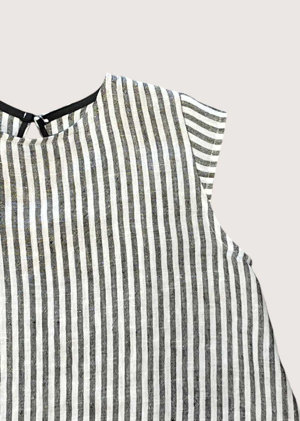 Robe évasée manches courtes, lin rayures claires