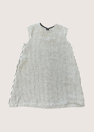 Flared dress, short sleeves, light stripes linen