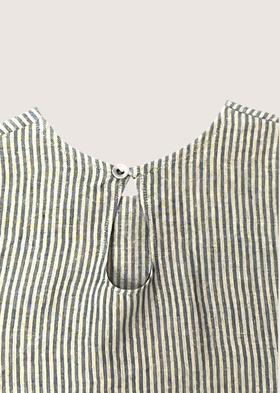 Blouse manches courtes, lin rayures ciel