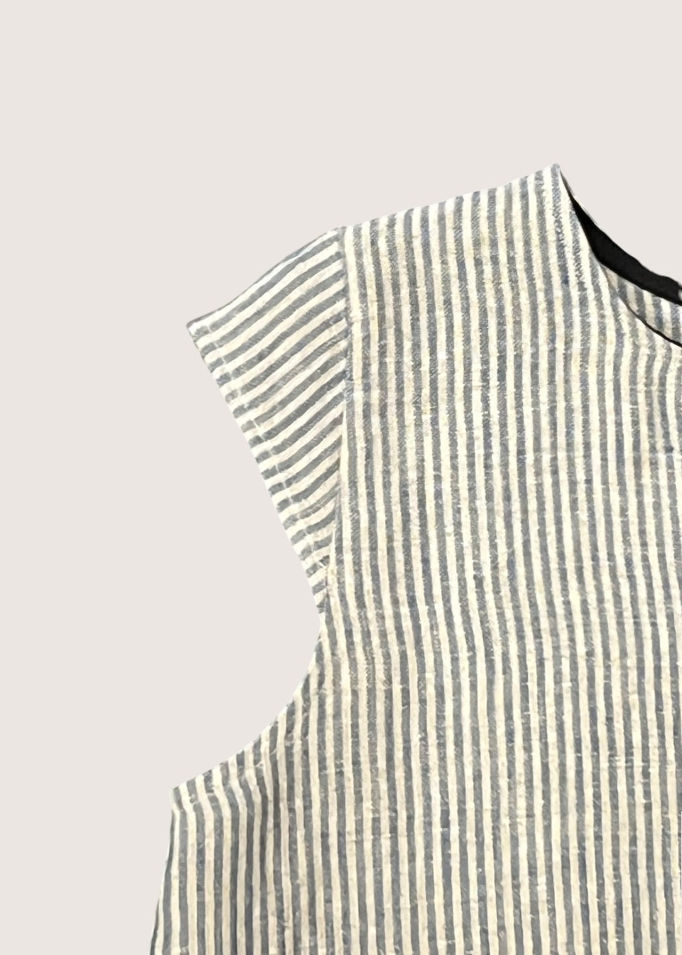 Blouse manches courtes, lin rayures ciel