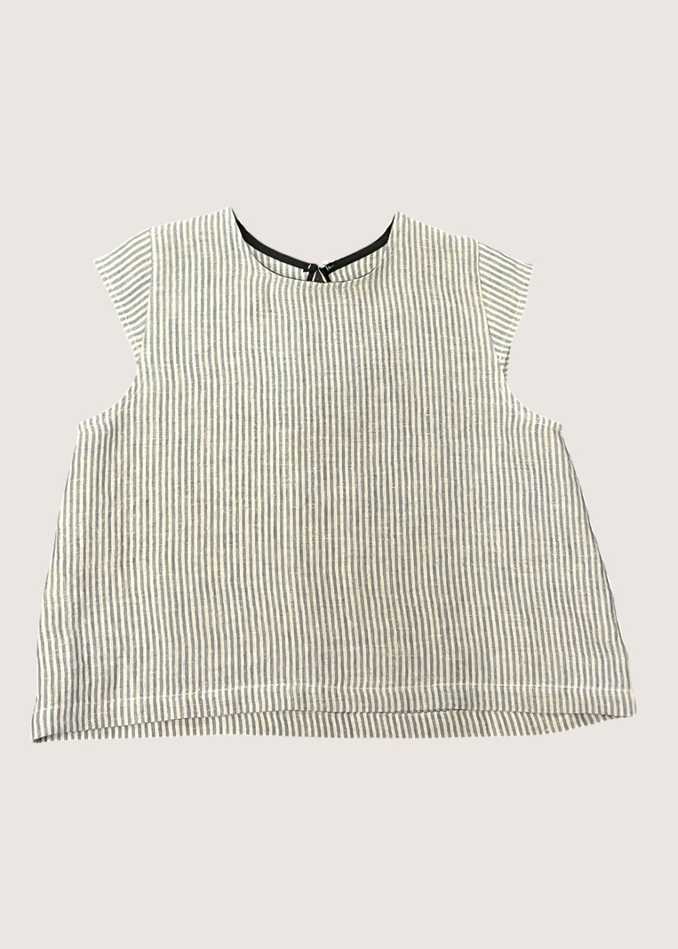 Blouse manches courtes, lin rayures ciel