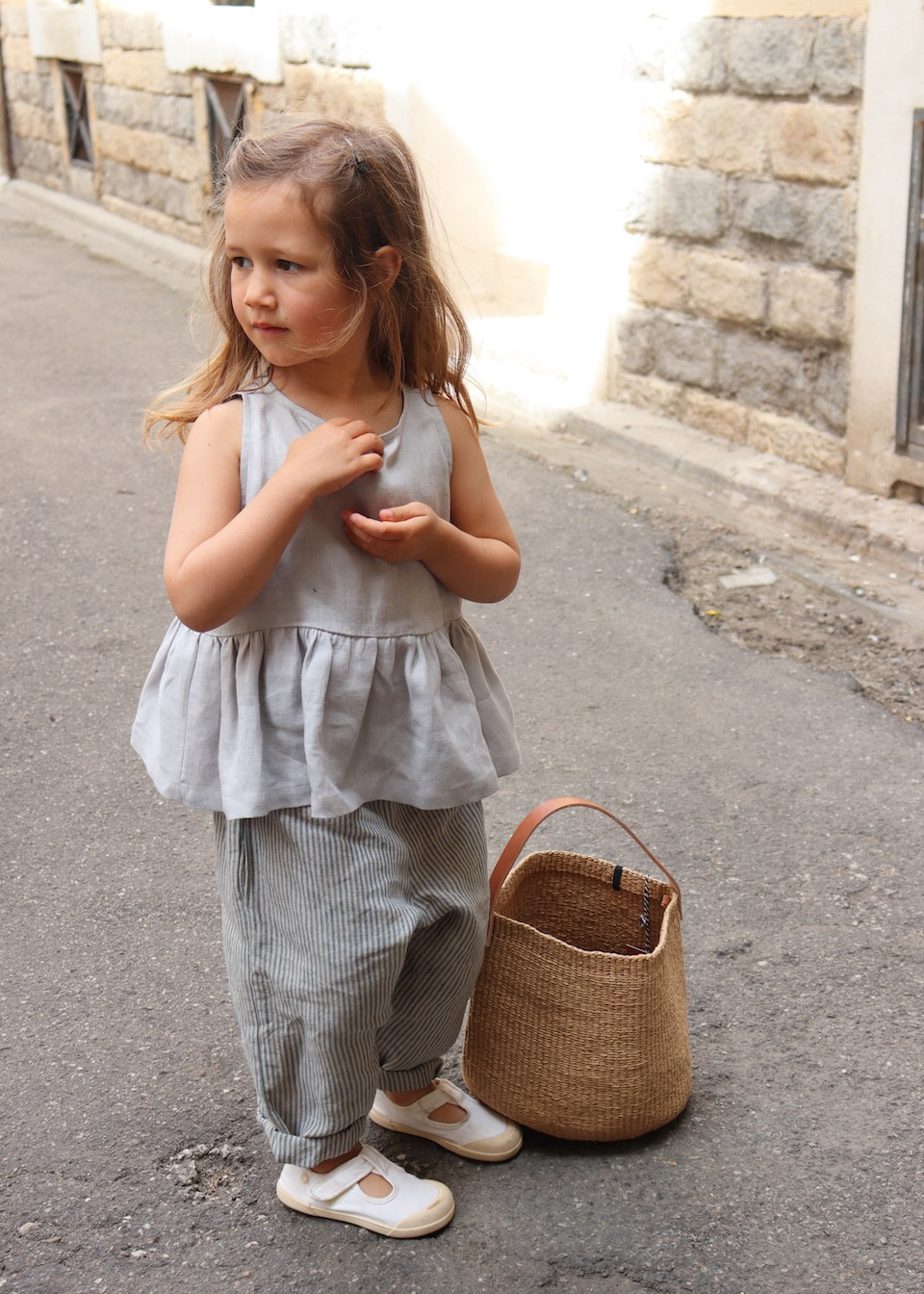 Pantalon classique en lin rayures ciel - LE VESTIAIRE DE JEANNE