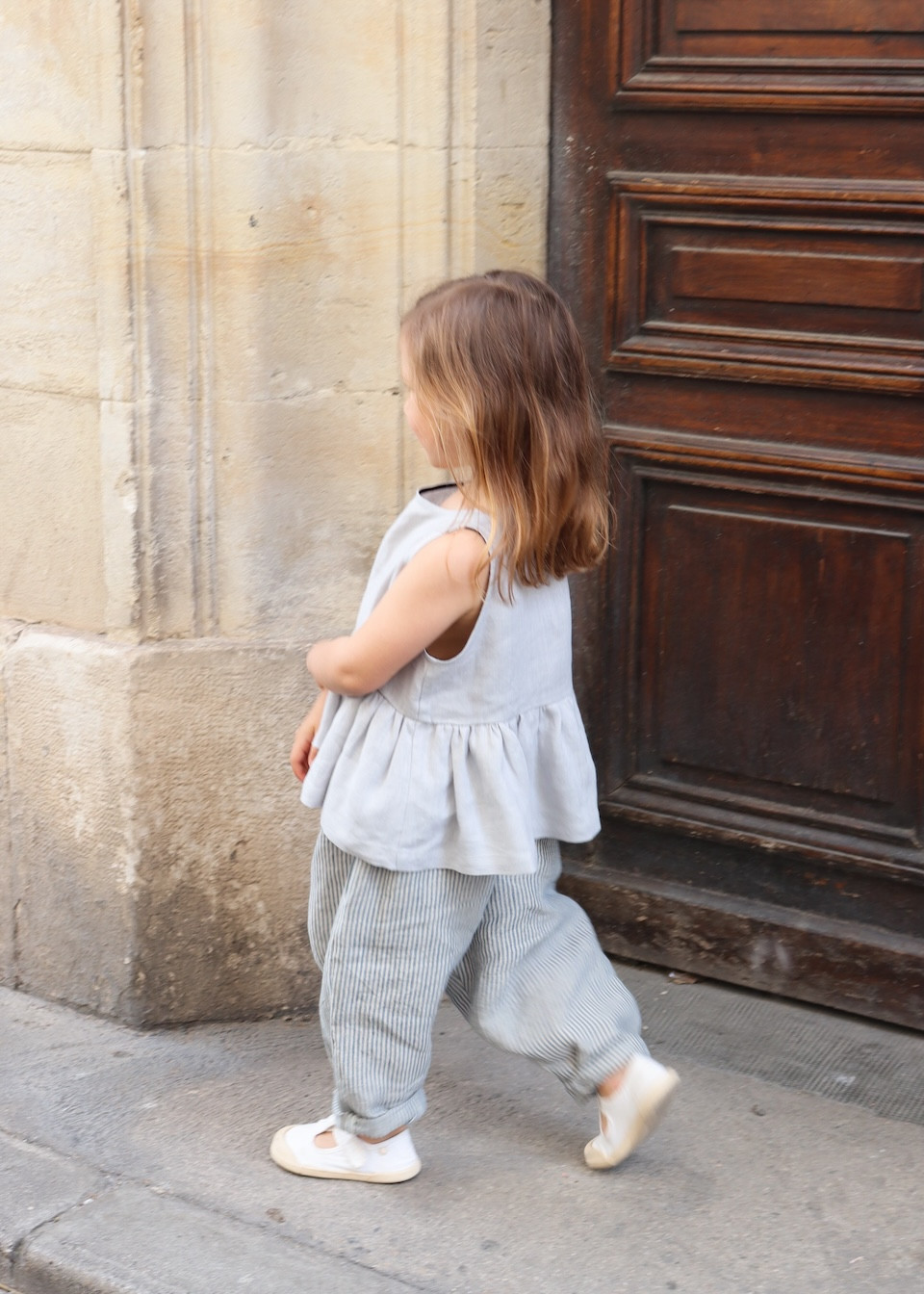 Pantalon classique en lin rayures ciel - LE VESTIAIRE DE JEANNE