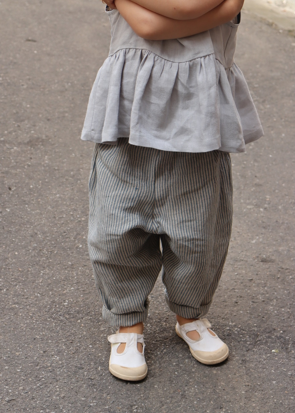 Pantalon classique en lin rayures ciel - LE VESTIAIRE DE JEANNE