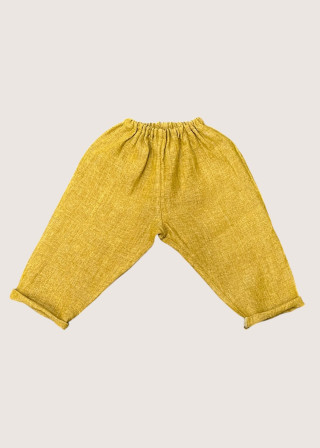 Baby trousers in mustard linen - LE VESTIAIRE DE JEANNE