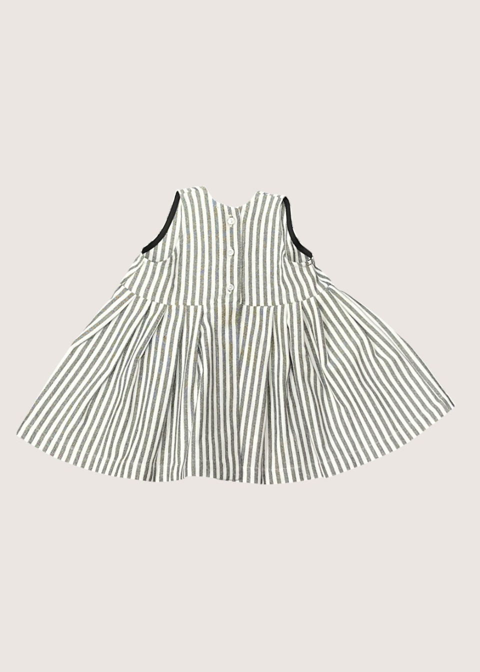 Sleevesless pleated dress, light stripes cotton