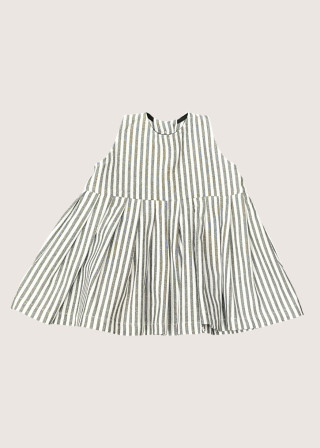 Sleevesless pleated dress, light stripes cotton