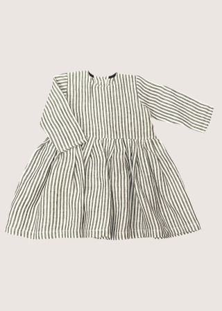 Robe à plis manches longues en lin rayures claires