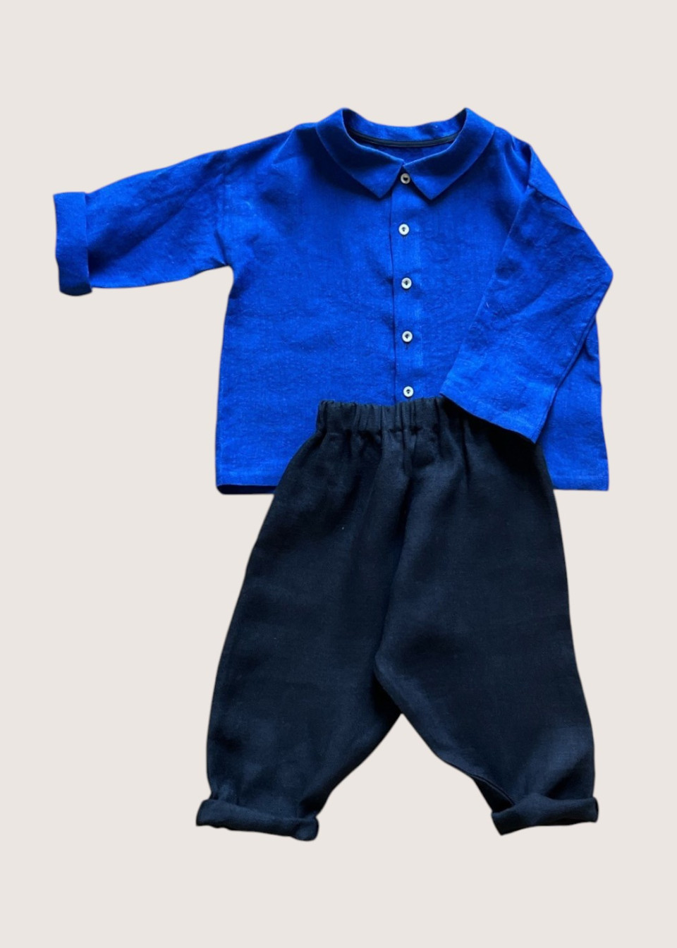 Chemise mixte pour bébé en lin bleu - LE VESTIAIRE DE JEANNE