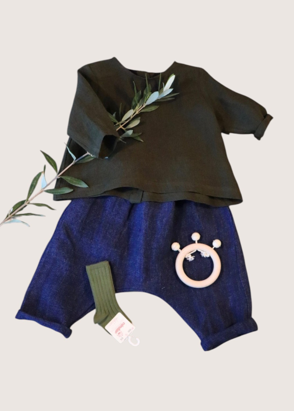 Saroual trousers, indigo heavy linen
