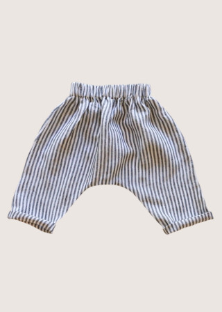 Pantalon sarouel, lin rayures claires