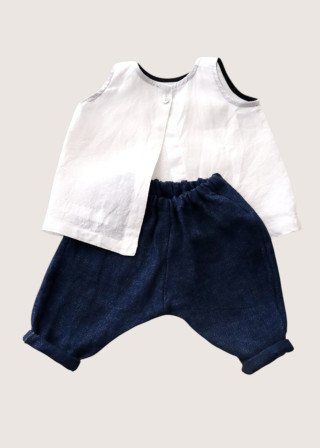 Pantalon classique, lin épais indigo