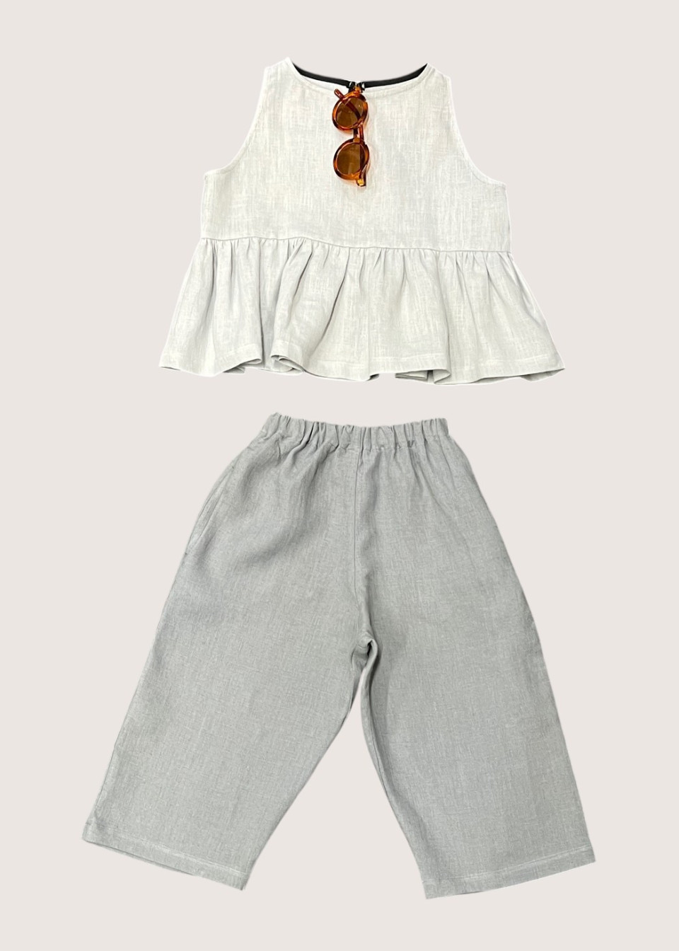 Wide trousers kids, storm blue linen - LE VESTIAIRE DE JEANNE